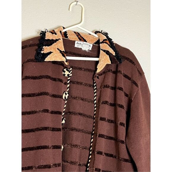 Jack B Quick Cardigan Sweater Womens 3x Brown Cheetah Button-up - Picture 3 of 5